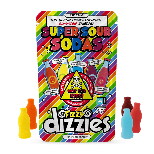 Dizzies Gummies - Super Sour Sodas - 10 x 10mg THC – Happy Zen Shop